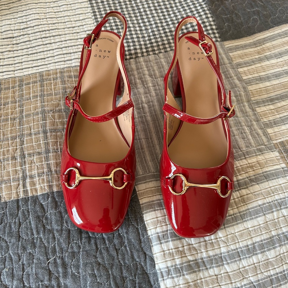 A New Day Red Patent Heels with Gold Accents